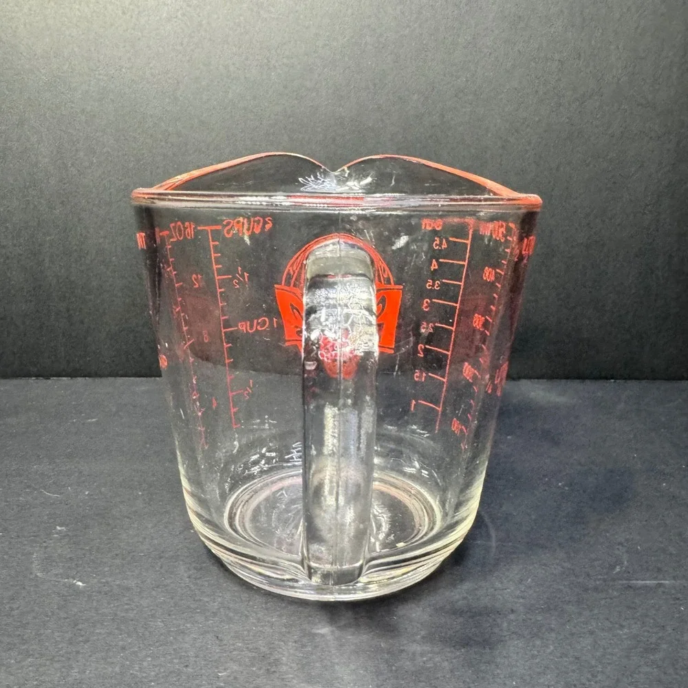 Anchor Hocking Oven Basics Glass Measuring Cup 2 Cup 16 oz Clear Red‎ Letter VTG